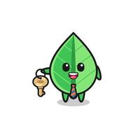 cute leaf as a real estate agent mascot vector