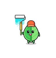 the leaf painter mascot with a paint roller vector