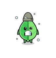 cute cartoon leaf with shivering expression vector