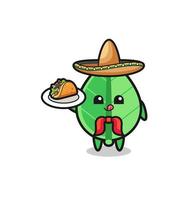 mascota de chef mexicano de hoja sosteniendo un taco vector