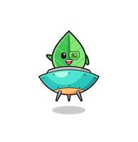 leaf cartoon riding a future spaceship vector