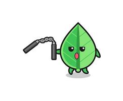 cartoon of leaf using nunchaku vector