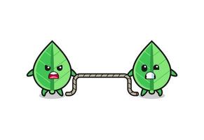 cute leaf character is playing tug of war game vector