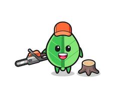 leaf lumberjack character holding a chainsaw vector