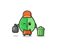 the mascot of cute leaf as garbage collector vector