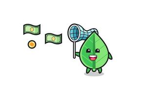 illustration of the leaf catching flying money vector