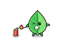 leaf mascot illustration playing firecracker vector