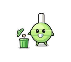 illustration of the lollipop throwing garbage in the trash can vector