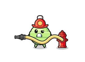 lollipop cartoon as firefighter mascot with water hose vector