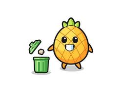 illustration of the pineapple throwing garbage in the trash can vector