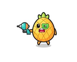 cute pineapple holding a future gun vector