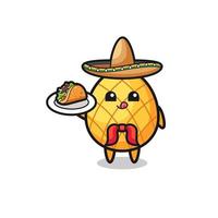 mascota de chef mexicano de piña sosteniendo un taco vector