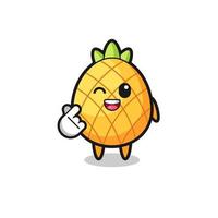 pineapple character doing Korean finger heart vector