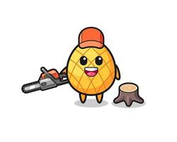 pineapple lumberjack character holding a chainsaw vector