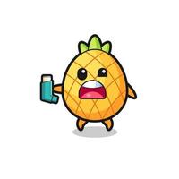 pineapple mascot having asthma while holding the inhaler vector