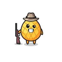 pineapple hunter mascot holding a gun vector