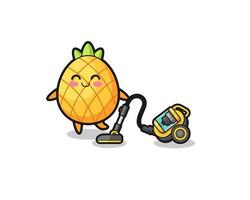 cute pineapple holding vacuum cleaner illustration vector