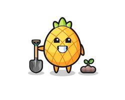 cute pineapple cartoon is planting a tree seed vector