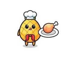 pineapple fried chicken chef cartoon character vector