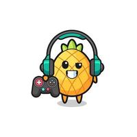 pineapple gamer mascot holding a game controller vector