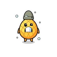 cute cartoon pineapple with shivering expression vector