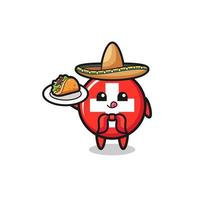 mascota de chef mexicano de suiza sosteniendo un taco vector