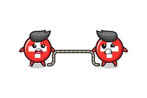 cute switzerland character is playing tug of war game vector