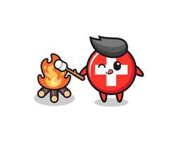 switzerland character is burning marshmallow vector