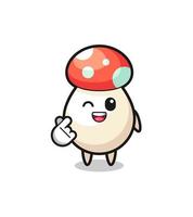 mushroom character doing Korean finger heart vector