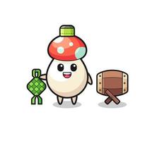 mushroom muslim character are celebrating Eid Al Fitr vector