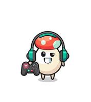 mushroom gamer mascot holding a game controller vector