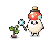 cute mushroom herbalist researching a plants vector