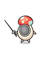 mushroom earth cartoon as fencer mascot vector