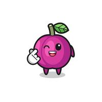 personaje de fruta de ciruela haciendo corazón de dedo coreano vector