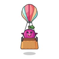 plum fruit mascot riding a hot air balloon vector