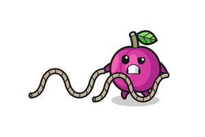 illustration of plum fruit doing battle rope workout vector