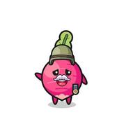 cute radish as veteran cartoon vector