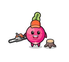 radish lumberjack character holding a chainsaw vector