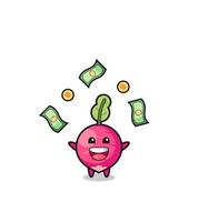 illustration of the radish catching money falling from the sky vector