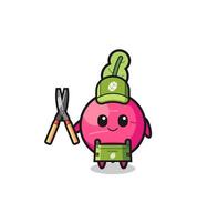 cute radish as gardener mascot vector