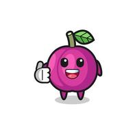 plum fruit mascot doing thumbs up gesture vector