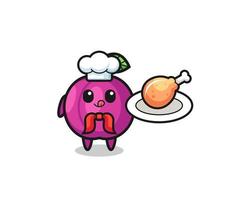 plum fruit fried chicken chef cartoon character vector