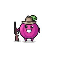 plum fruit hunter mascot holding a gun vector