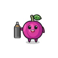 the cute plum fruit as a graffiti bomber vector