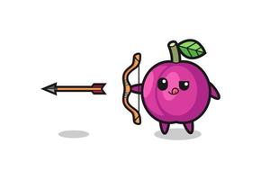 illustration of plum fruit character doing archery vector