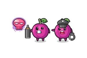 plum fruit cartoon doing vandalism and caught by the police vector