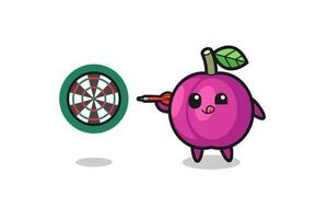 cute plum fruit is playing dart vector