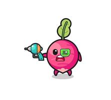 cute radish holding a future gun vector