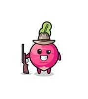 radish hunter mascot holding a gun vector
