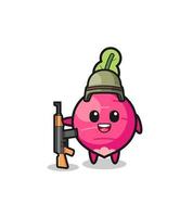 cute radish mascot as a soldier vector